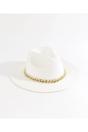 White Khari - Embellished Straw Fedora - White, Image 2 of 2