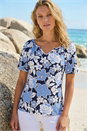 Blue Floral Puff Print V-Neck Top, Image 1 of 4