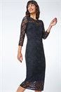 Black Sweetheart Lace Neck Midi Dress, Image 2 of 5