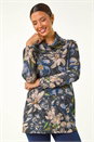 Blue Floral Printed Roll Neck Top, Image 1 of 5