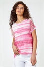 PINK Stripe Print Mesh Overlay Top, Image 2 of 5