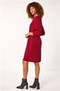 Wine Ponte Stretch Notch Neck Midi Dress, Image 3 of 5