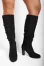 Black iKrush Black Lunara Suede Knee High Block Heel Boots, Image 2 of 8