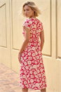 Red Daisy Print Lace Trim Midi Dress, Image 2 of 4