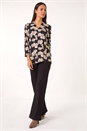 Black Floral V-Neck Pleat Front Stretch Top, Image 4 of 5