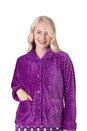 Purple Supersoft Button Front Embossed Bed Jacket, Image 1 of 5