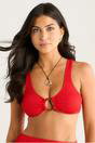 Red Textured Ring Detail Bikini Top, Image 1 of 4