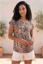 Tan Animal Print Round Neck Top, Image 1 of 4
