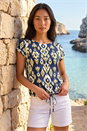 Navy Petite Aztec Drawstring Hem Top, Image 1 of 4