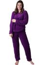 Purple Camille Lingerie Purple Supersoft Textured Woven Pattern Fleece Pyjamas, Image 1 of 5