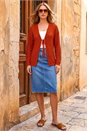 Rust Textured Tie Front Knit Cardigan, Image 3 of 4