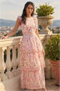Light Pink Floral Border Print Frill Maxi Dress, Image 2 of 4
