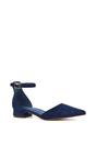 Navy XY LONDON Navy 'Jenny' Low Heel Flat Pointed Toe Ankle Strap Court Shoes, Image 2 of 5