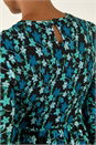 Teal Floral Print Shirred Stretch Midi Dress, Image 5 of 5