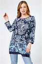 Navy Petite Paisley Print Tunic Top, Image 1 of 4