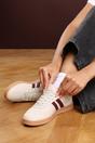 Beige 'Xia' Classic Retro Lace Up Trainer with Stripes, Image 1 of 8