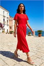 Red Side Tie Detail Midi Dress, Image 1 of 4