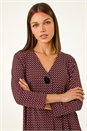 Red Geometric Print Button Detail Top, Image 1 of 6