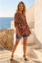 Burgundy Animal Print Pintuck Shirt, Image 2 of 4