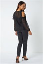 Black Metallic Star Frill Detail Top, Image 3 of 5