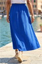 Navy  Linen Blend Button Midi Skirt, Image 3 of 4