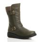 Khaki Low Wedge Heel Comfort Calf Biker Boots, Image 1 of 6