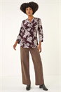 Burgundy Floral Puff Print Stretch Shirt, Image 2 of 5