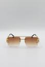 Brown Rimeless Navigator With Side Detail Sunglasses In Brown, Image 2 of 5