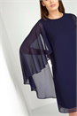 Midnight Blue Chiffon Cape Sleeve Dress, Image 3 of 4