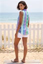 Blue Ikat Print Button Up Blouse, Image 2 of 4