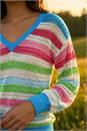 Blue Sequin Stripe V-Neck Jumper, Image 4 of 4