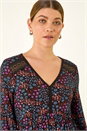Purple Print Trim Detail Stretch Dress, Image 4 of 5