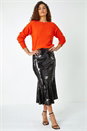 Black Sequin Embellished Fluted Midi Skirt, Image 6 of 6