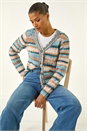 Light Blue  Stripe Buttoned Cable Knit Cardigan, Image 3 of 5