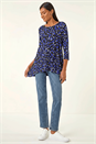 Blue Speckled Print Stretch Tunic Top, Image 1 of 5