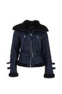 Navy Blue '2420' Ladies Leather Aviator Jacket With Oversized Fur Collar, Image 2 of 5
