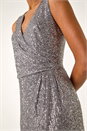 Grey Sequin Side Twist Wrap Maxi Dress, Image 5 of 5
