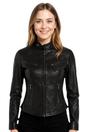 Black Slim-Fit Leather Biker Jacket-Tulsa, Image 1 of 5