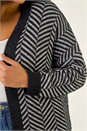 Black Curve Chevron Fluffy Knit Cardigan, Image 5 of 5