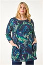 Navy Curve Abstract Print Pocket Tunic Top, Image 1 of 5