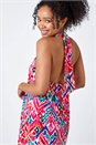 Pink Petite Midi Halterneck Print Dress, Image 4 of 5