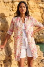 Pink Floral Print Longline Blouse, Image 1 of 4
