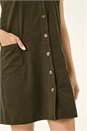 Khaki Cotton V-Neck Button Pocket Dress, Image 6 of 6