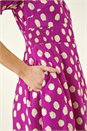 Magenta Spot Print Button Midi Dress, Image 5 of 5