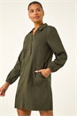 KHAKI Collared Shift Shirt Dress, Image 2 of 5