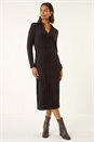 Black Collar Ribbed Knit Midi Dress, Image 2 of 5