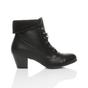 Black Mid Cuban Heel Pixie Lace Up Granny Ankle Boots, Image 2 of 8