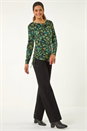Green Ruched Floral Cowl Neck Top, Image 2 of 5
