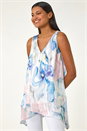 Blue Floral Print Layered Tunic Top, Image 1 of 5
