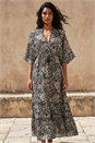 Black Boho Floral Print V-Neck Maxi Dress, Image 2 of 4